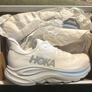 Hoka Clifton 10 White and Light Blue Athletic Shoes